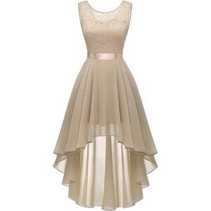 BeryLove Women Champagne Chiffon Scoop Neck Sleeveless Lace Cocktail Dress